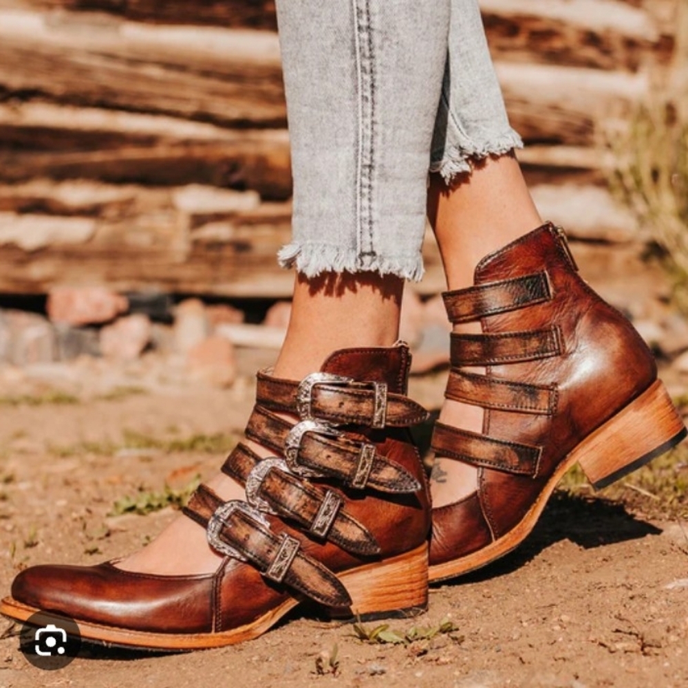 Freebird Scarlette Dark Brown Multi-Strap Women's Leather Boots Size 8